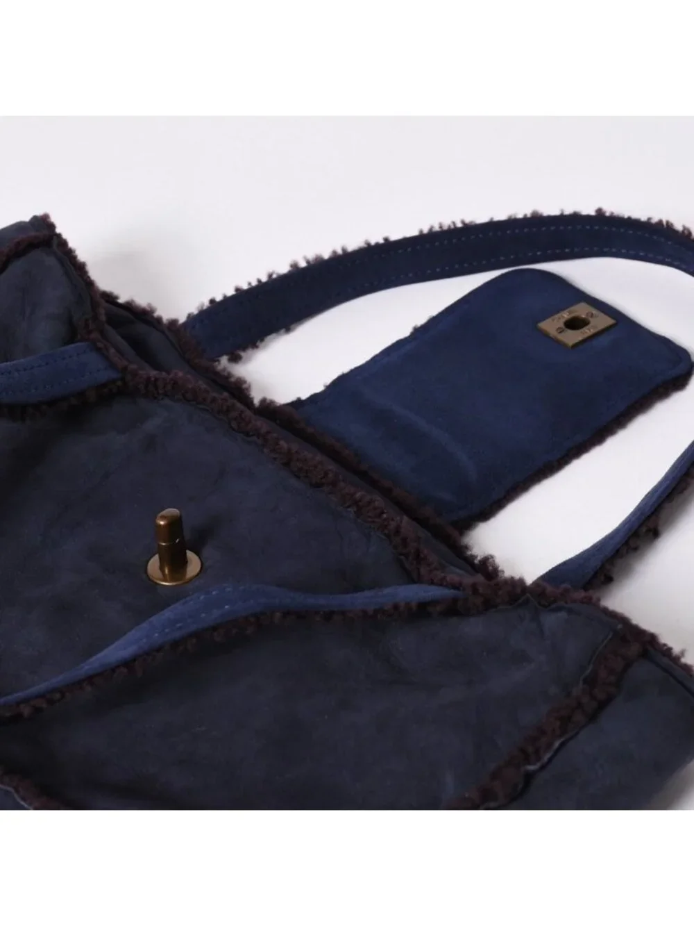 Chanel Shearling Bag CC Logo Nubuck Antique Gold